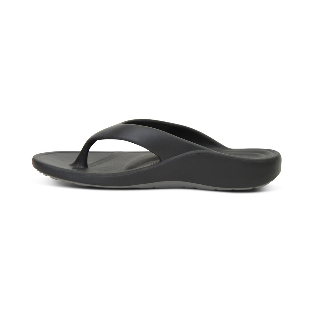 Aetrex Men's Maui Flip Flops - Black | USA LY5FOGE